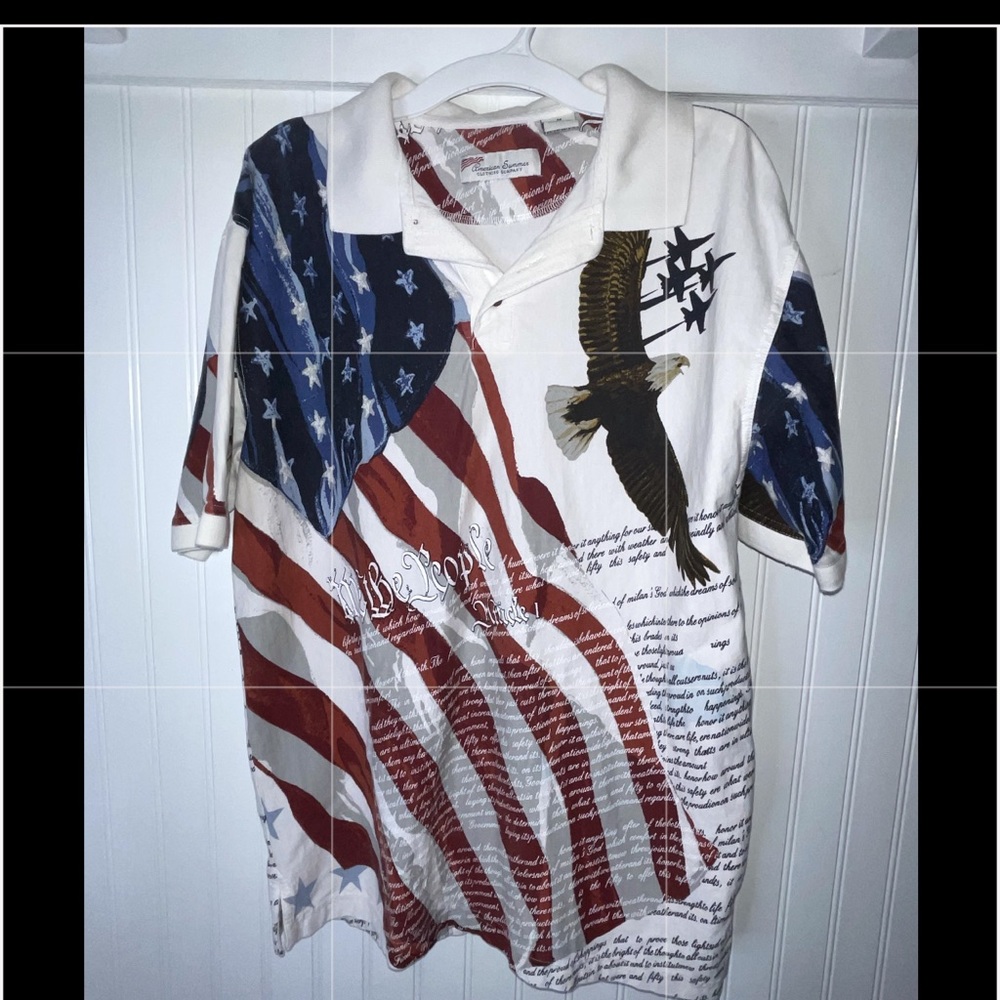 🌸‎ Vintage American Summer Patriotic Flag Polo sz M